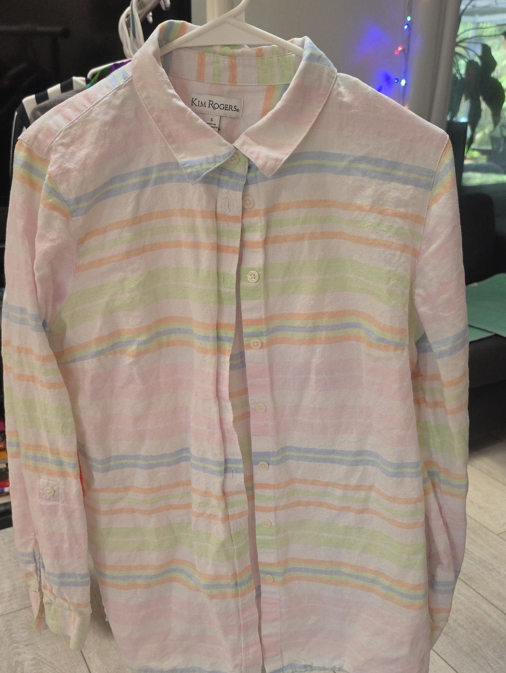 Kim Rogers Pastel Multi-Stripe Button-Down Shirt